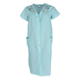 Elegant Emily Women's Gingham Plus Size Duster with Floral Detailing